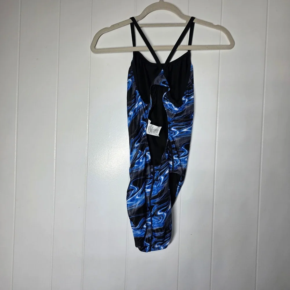 Dolfin‎ Womens One Piece Swimsuit Size 36 Blue Flame Swirl Athletic Training